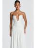 European-Style Strapless Pleated High-Slit Open-Back Evening Gown
