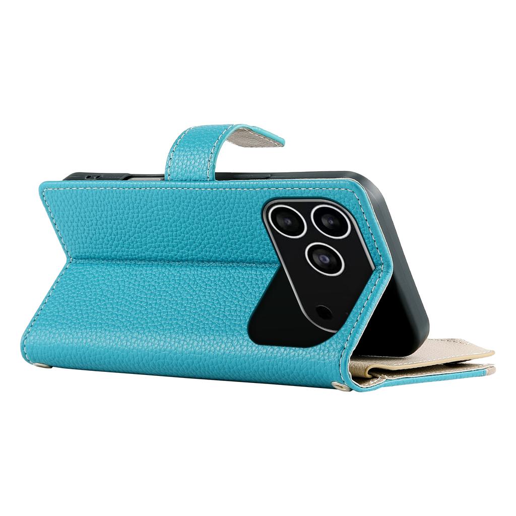 For iPhone 17 Pro Case Zipper Wallet Color Splicing Leather Flip Phone Cover with Straps