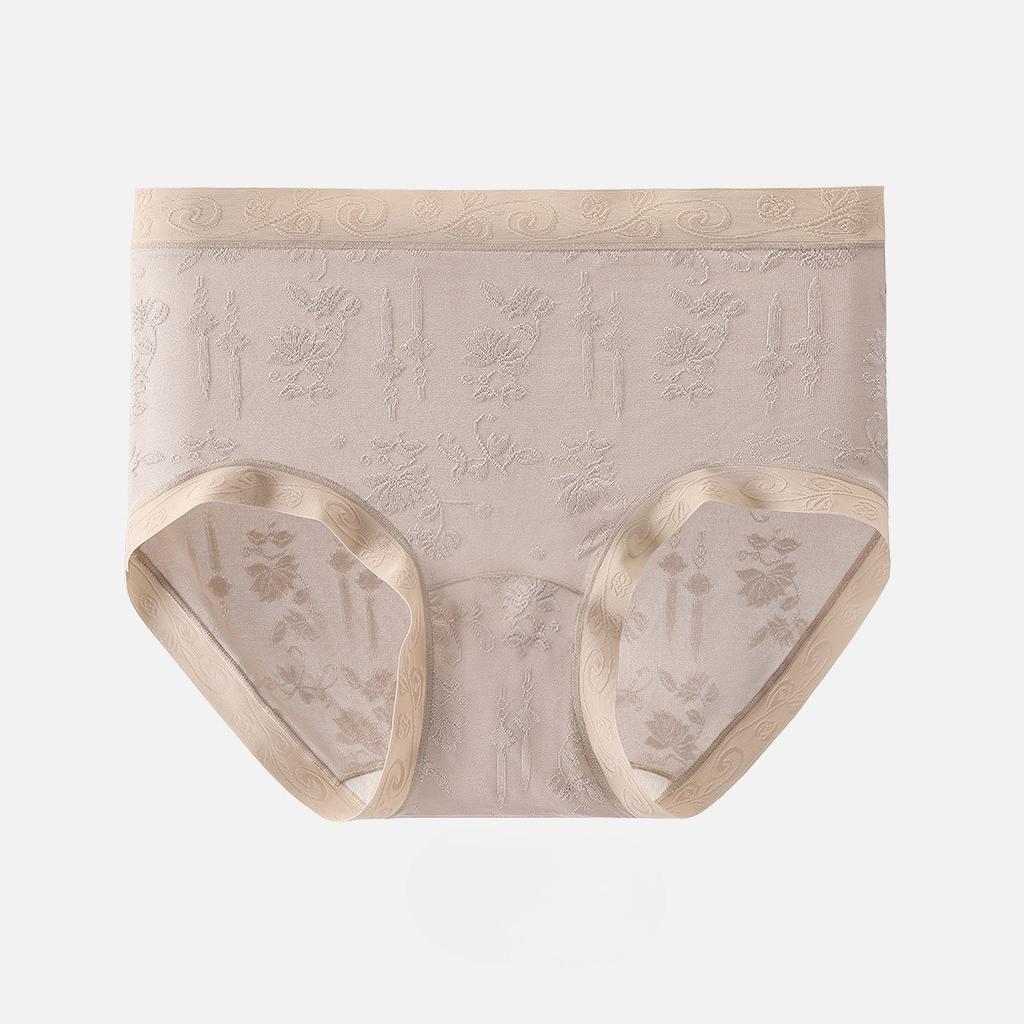 Large Size Female Summer Light Light Luxury Relief Mulberry Silk Bacteriostatic Crotch Breathable High Waist Triangle Briefs