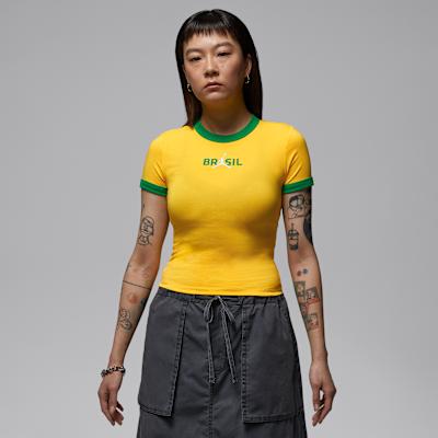 Jordan T Shirts Women s Yellow Crew Neck Moderate S