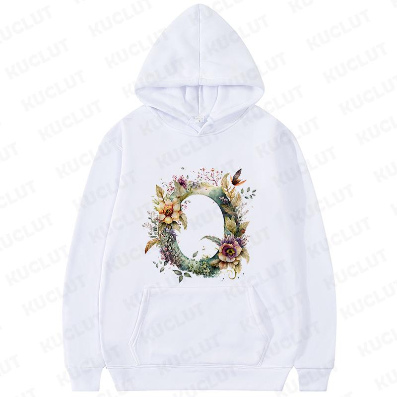 Women Hoodies Clothing 26 Alphabet Sweatshirts Hooded Shirt Fashion Flower Letters Graphic Outerwear White Women's Sweat-shirts