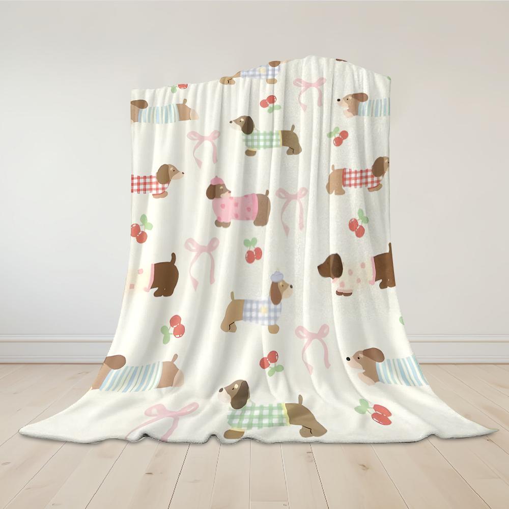 Cute Dachshund Print Flannel Blanket Warm Soft Halloween Christmas Couch Warm Cozy Decorative Decor Gift for All Season
