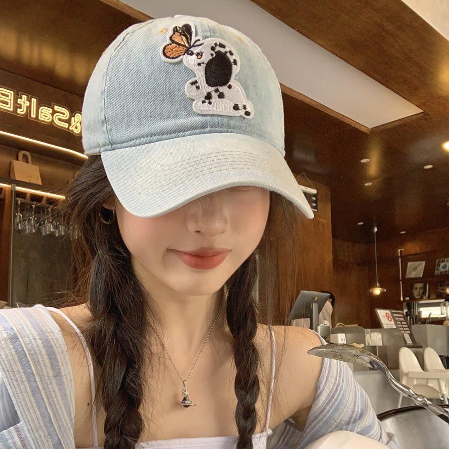 Cute Spotted Puppy Cowboy Duckball Cap for Women In Spring and Summer Large Brim Showing Face Small Outdoor Sun Protection Baseball Cap