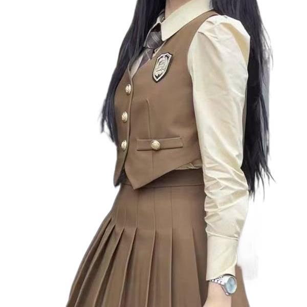 Women's British Style College Uniform: Vest, Shirt & Pleated Short Skirt 3-Piece Set for Spring & Autumn