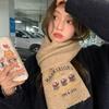 Women's Winter New High-end Warm and Thickened Scarf with Wool Embroidered Bear Knitted Wool Scarf