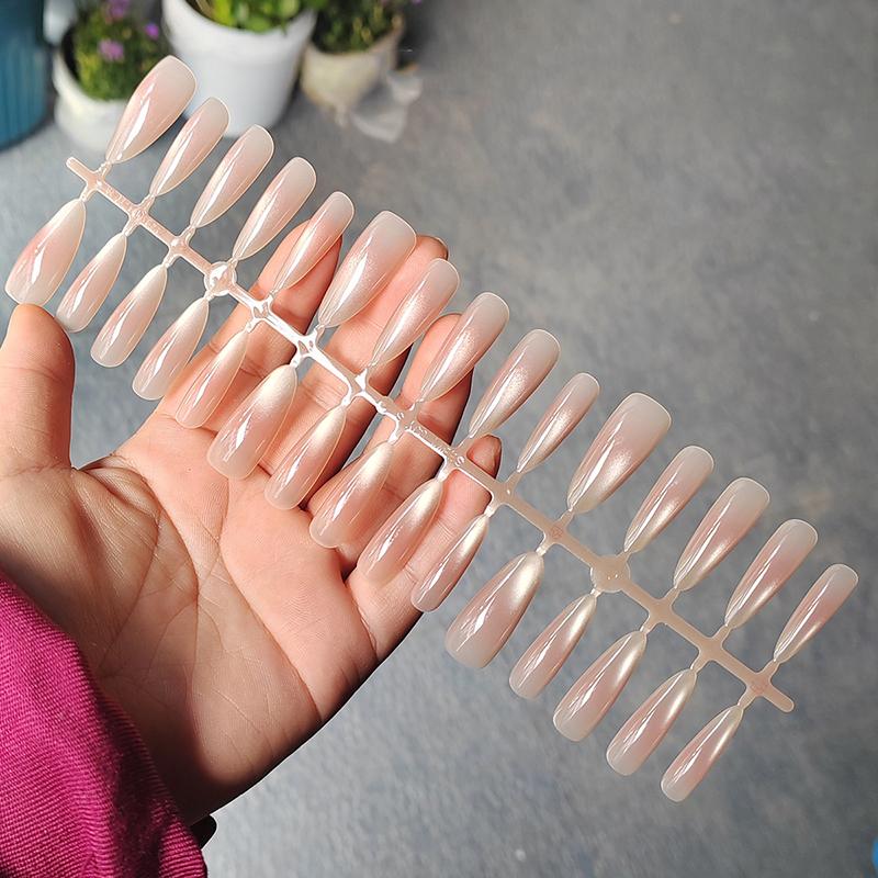 30Pcs Press On Nails French Tip Fake Nail Set Square Shape Reusable Stick-on For Women Girls Day Out