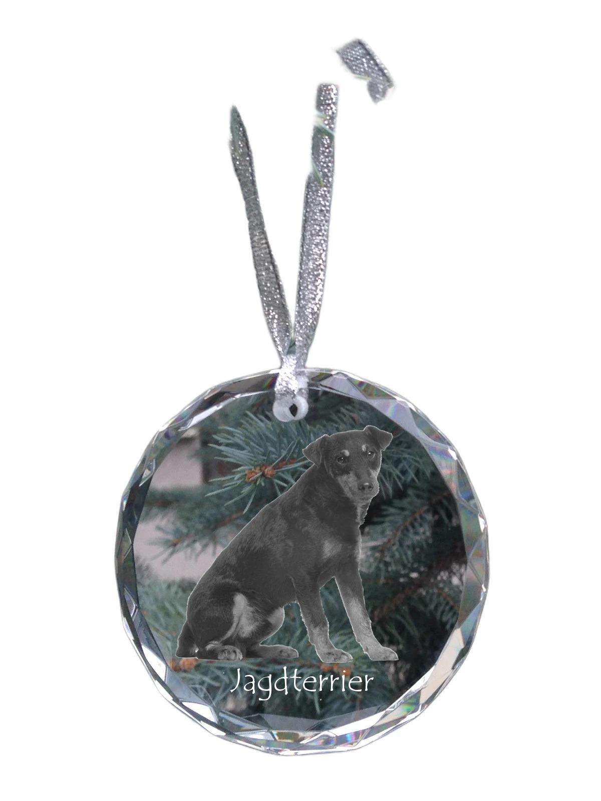 

Jagdterrier - crystal bauble with a photo, dog photo in crystal, personalized Christmas tree ornament by Art-Dog brand прозорий