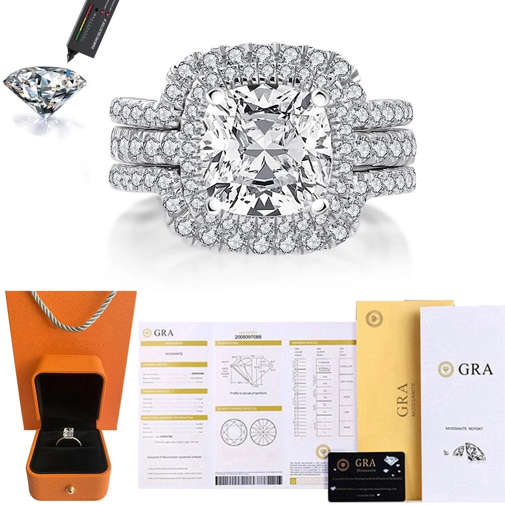 

Cbtb New Boutique 925 Silver Fat Square Real Moissanite Engagement Rings for Women Fine Jewelry 10&4ct DE color срібний