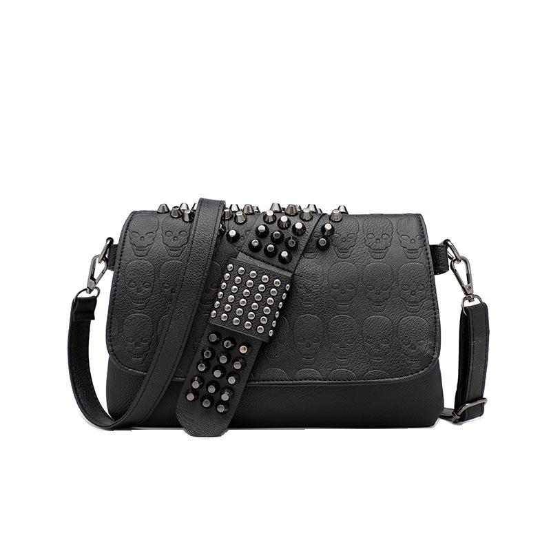 SHELKSBAG Ladies Tinny Crossbody Bag Women Black Fashion Tote Skull Printed and Rivets Studded Goth Punk Studded Gothic Hand Bag