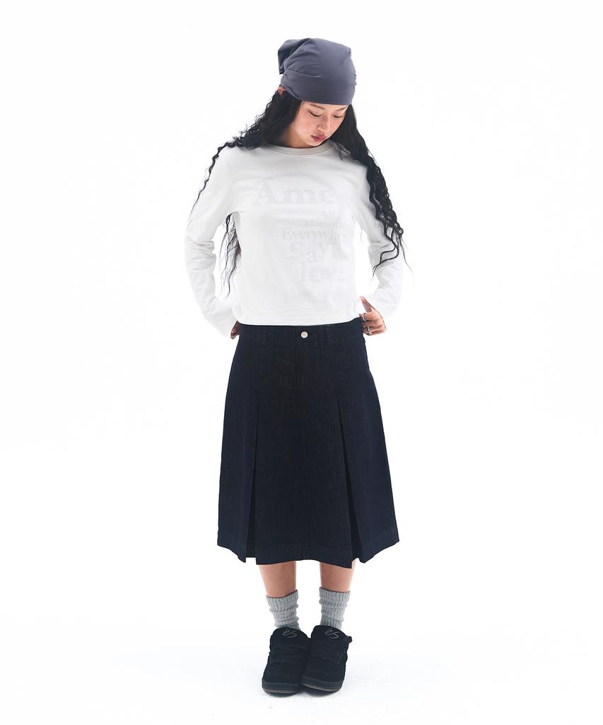 Ames Worldwide Denim Pleats Midi Skirt Deep Blue