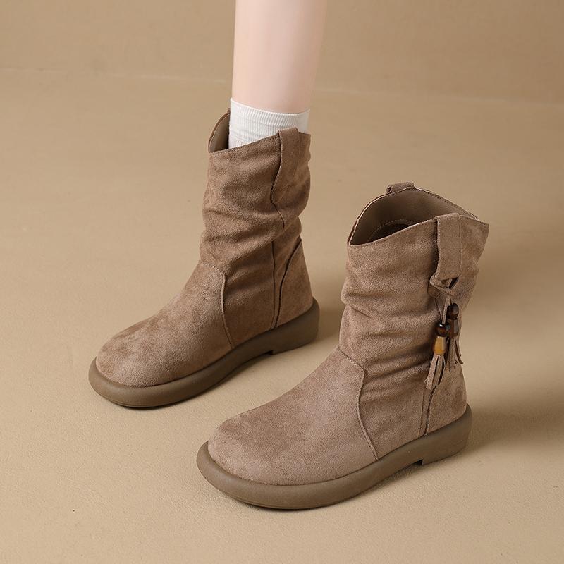 Fashion CRLAYDK Retro Women's Ankle Fold Boots Stylish Casual Bohemia Ladies Walking Outdoor Combat Bootie Suede Tassel Dress Shoes
