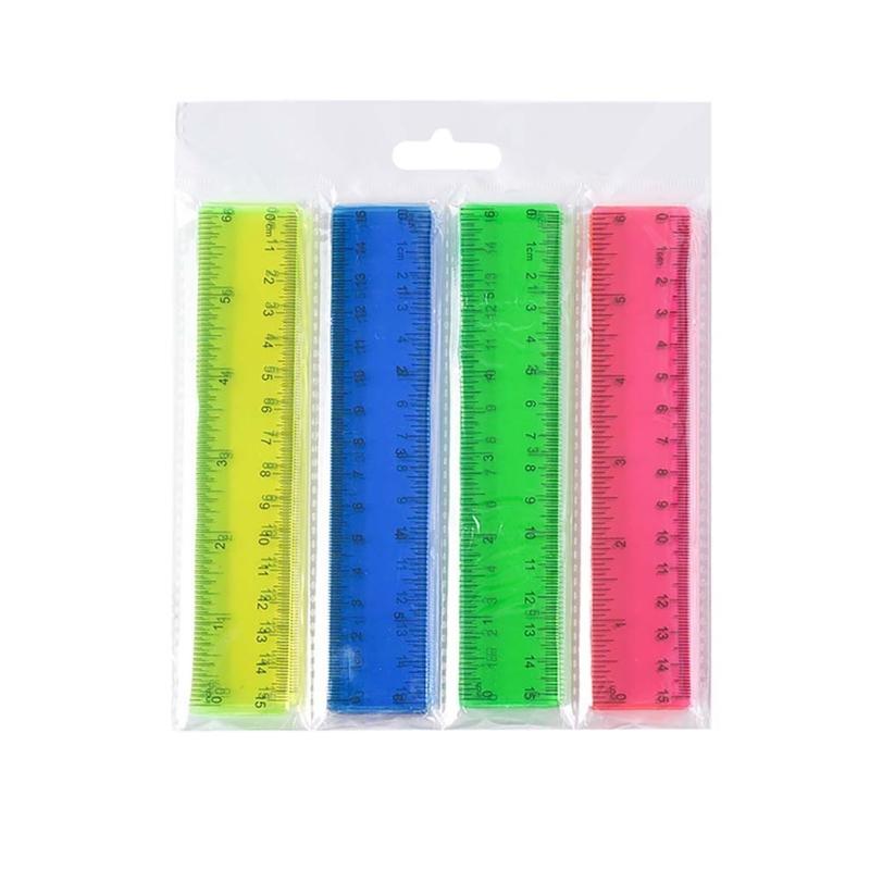 

4Pcs Plastic Clear Ruler Set, Colorful Straight Ruler Shatterproof Ruler Measuring Ruler School Office Teaching Rulers