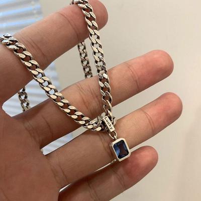 Mit Diamanten besetzte blaue Zirkon Gliederkette - Minimalistisches Glücksbringer Schlüsselbeindesign für Damen 2022 Trend