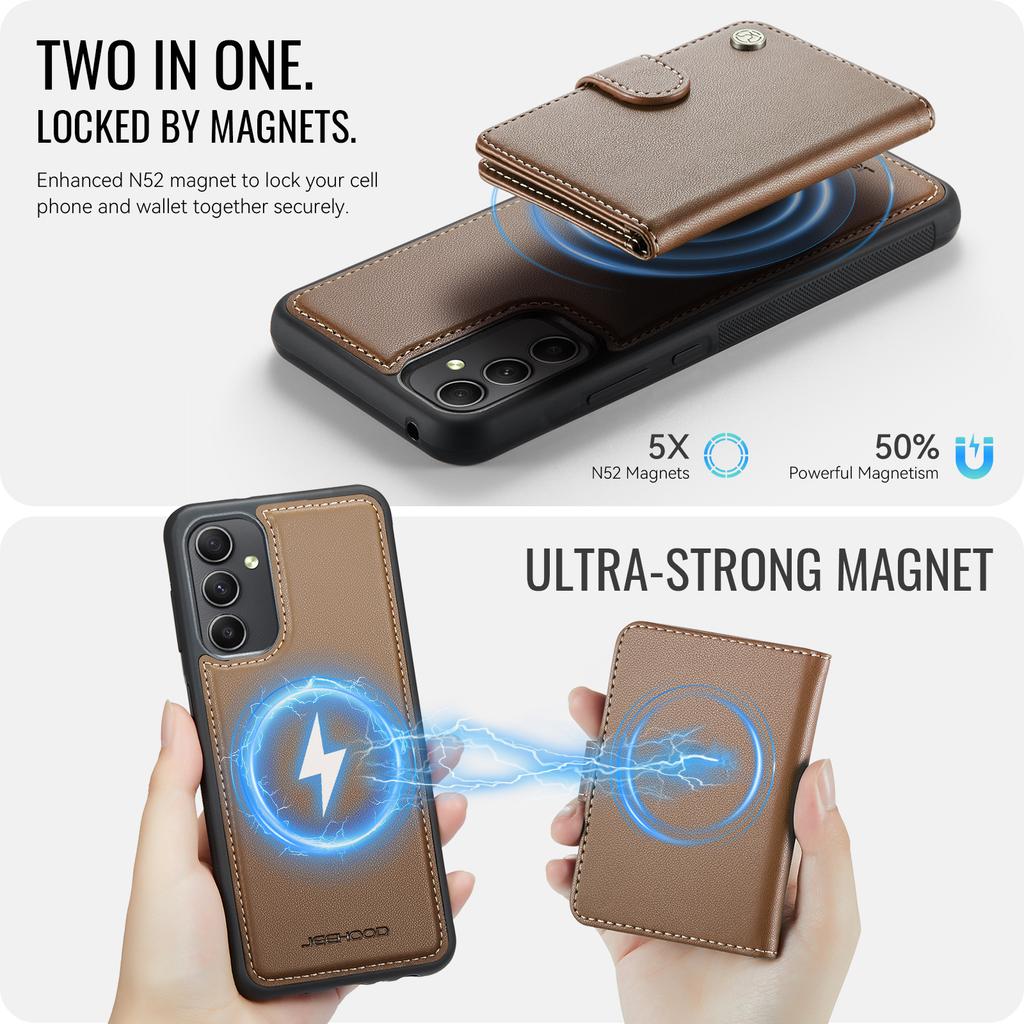 For Samsung Galaxy A54 5G Case JEEHOOD J09 RFID Blocking Card Holder Leather Back Phone Cover Magnetic Case