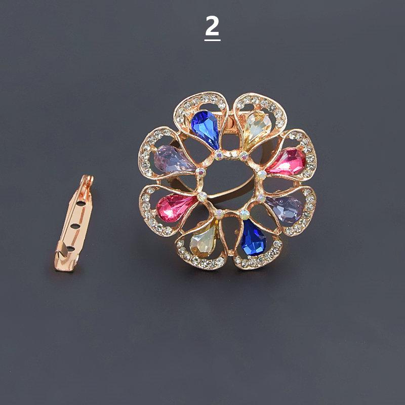 Elegant Rhinestone Crystal Floral Silk Scarf Knot Brooch Pin