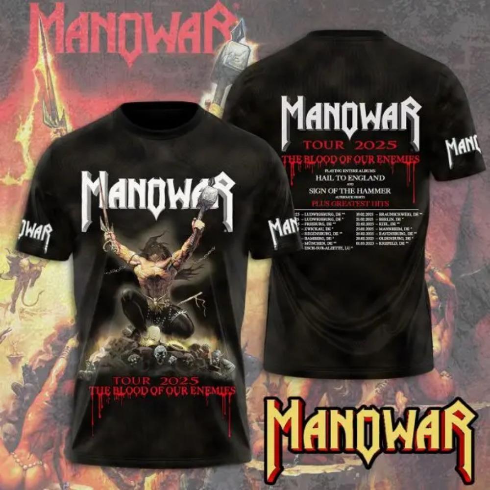 Rock Manowar Band 3D Tištěná trička Pánská Dámská Hip Hop Krátký Rukáv Tričko Harajuku O-Výstřih Tričko Top Oversized Unisex Y2k Oblečení