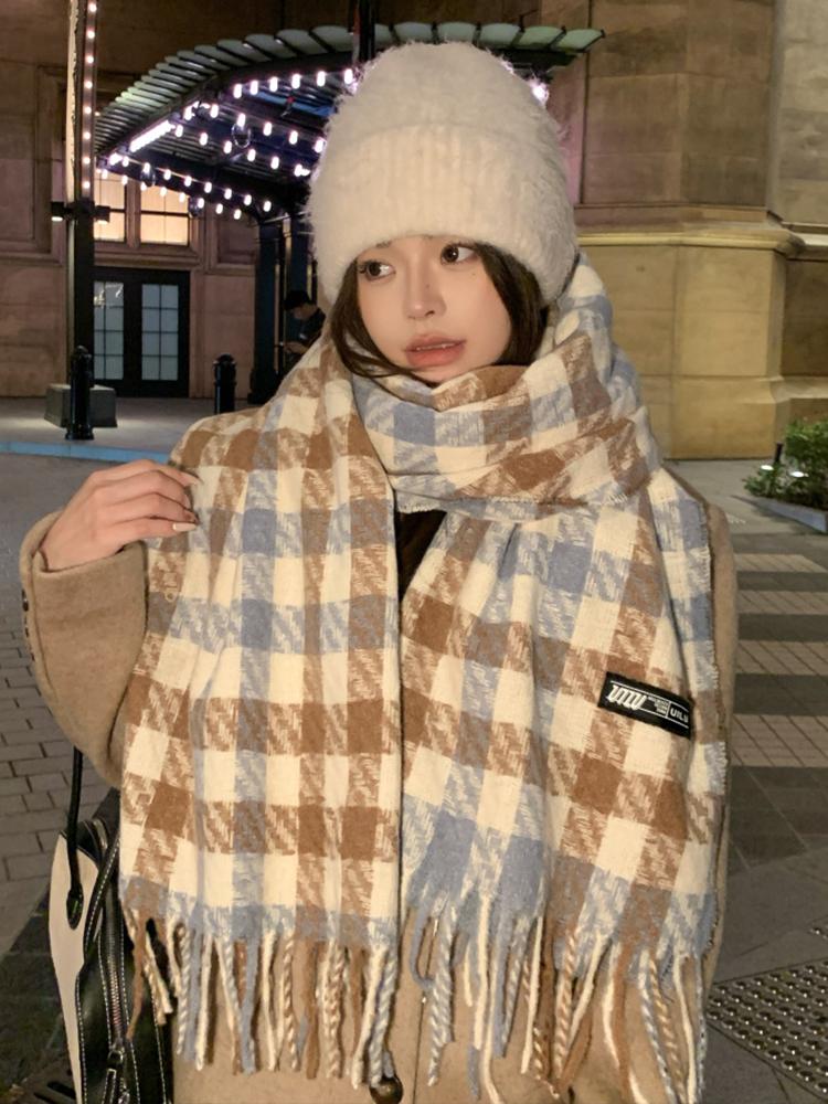 Women Red Green Plaid Tassel Knitted Scarf Headscarf Ladies Men Casual Warm Scarve Mujer Wrap Shawl New Unisex Winter Christmas