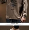 Men's Heavyweight Retro Washed Long-Sleeve T-Shirt - Autumn Edition, Loose Fit, Round Neck, Trendy American Print
