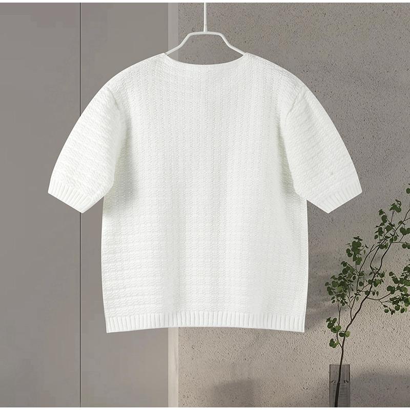 Elegant Knitted Tweed Cardigan Women Solid Single Breasted O-neck Short Sleeve Sweater Vest 2024 Autumn New Lady All-match Tops
