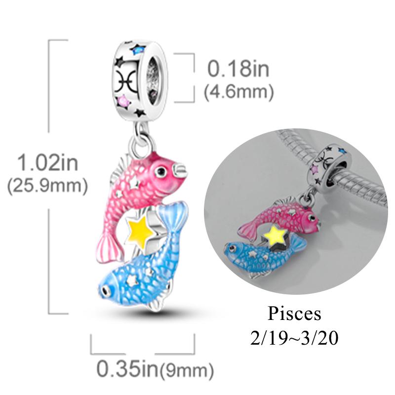 12 Zodiac Signs Fluorescent Twelve Constellations Star Shape Sign Copper Bead Charms Charm Bead Charms Fit Authentic Bracelets Neckalce Charm Pendant