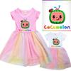 Cocomelon Kinder Mädchen Prinzessinnenkleid Mit Kurzem Ärmel Cartoon Anime Druck Und Atmungsaktivem Netzstoff