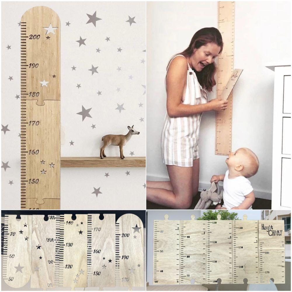 Jigsaw Puzzle Kids Growth Chart Wood Children Height Gauge Ruler Room Ornament