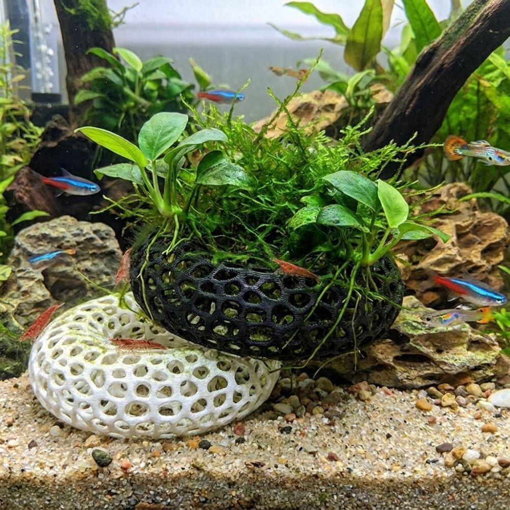 3D Printed Fish Shrimp Hiding Cave Wide-View Porous Structure Aquarium Fish Shelter Plant Anchoring Moss Ball Holder