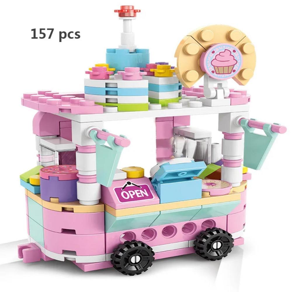 Mini Shop Market Street View Sets Model Building Blocks Hamburger Restaurant Retail Store Creative Architecture Friend Girl City