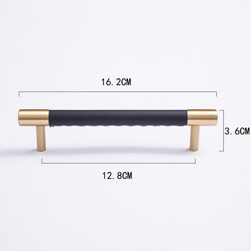 Nordic Style Simple PU Leather + Brass Door Drawer Double Hole Cabinet Handle Kitchen Cupboard Door Pulls Furniture Handle