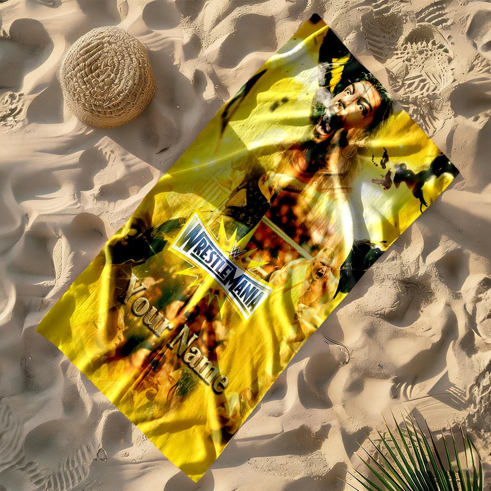 Wrestlemania Customized Name Beach Towel Super Soft & Absorbent Perfect for Traveling Yoga Camping and Swimming