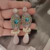 Silver needle zircon pearl water drop pendant earrings ethnic style retro fashion temperament earrings light luxury high-end earrings