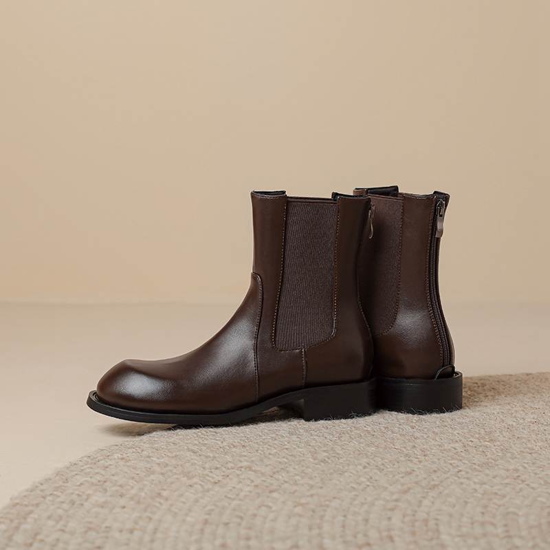 Krazing Pot Microfiber Autumn Winter Shoes Low Heels Size 43 Chelsea Boots Back Solid Color Preppy Style Ankle Boots