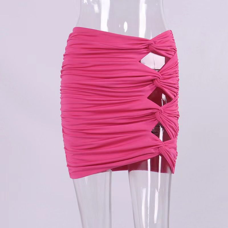 

Модный стиль Новая сексуальная облегающая мини-юбка с драпировкой и вырезами, прилегающая юбка, ажурная плиссированная юбка Rose Red XS