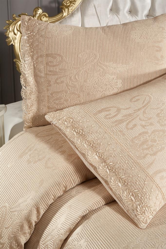 Suzan Bedding Set 3 Pcs, Bedspread 250x250 Cm, Lace, Double Size Beige