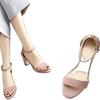 2025 neue Sandalen mit dickem Absatz 7cm Damen Sommer vielseitig große Größe High Heel mittlerer Absatz Ein-Wort-Schnallenriemen Sandalen offene Zehen