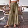 Women's Casual Wide Leg Pants with Side Zipper Relaxed Fit Elastic Waistband Lightweight Loose Trousers for Everyday Wear