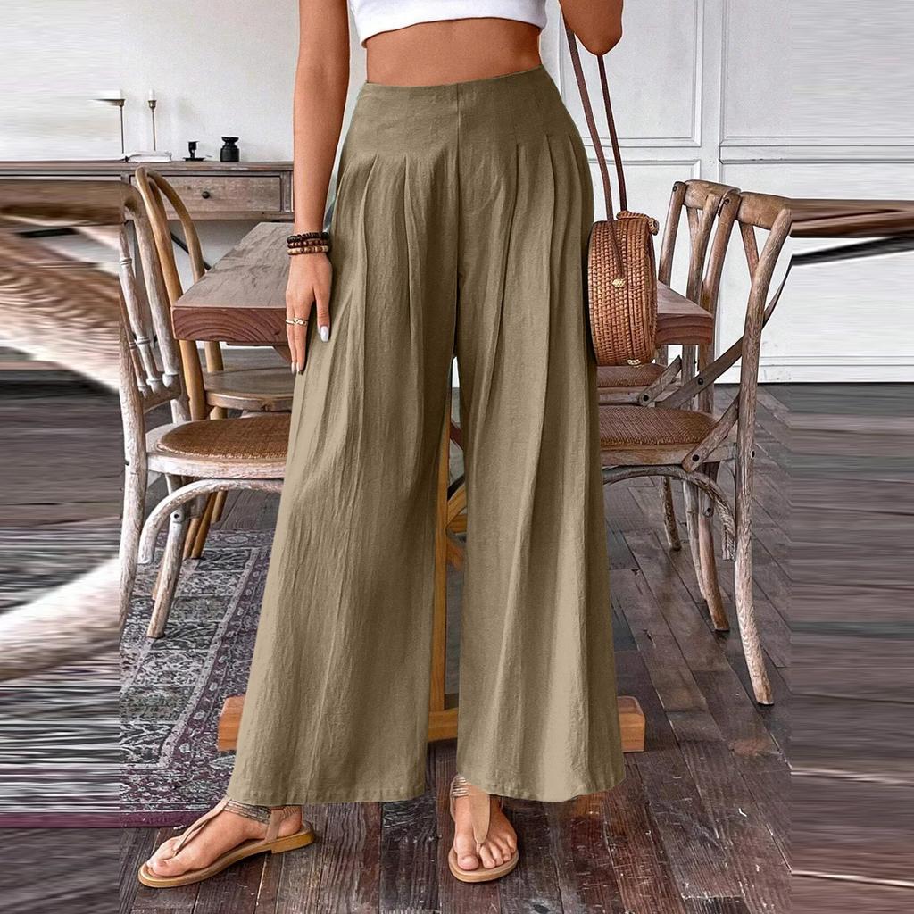Women's Casual Wide Leg Pants with Side Zipper Relaxed Fit Elastic Waistband Lightweight Loose Trousers for Everyday Wear