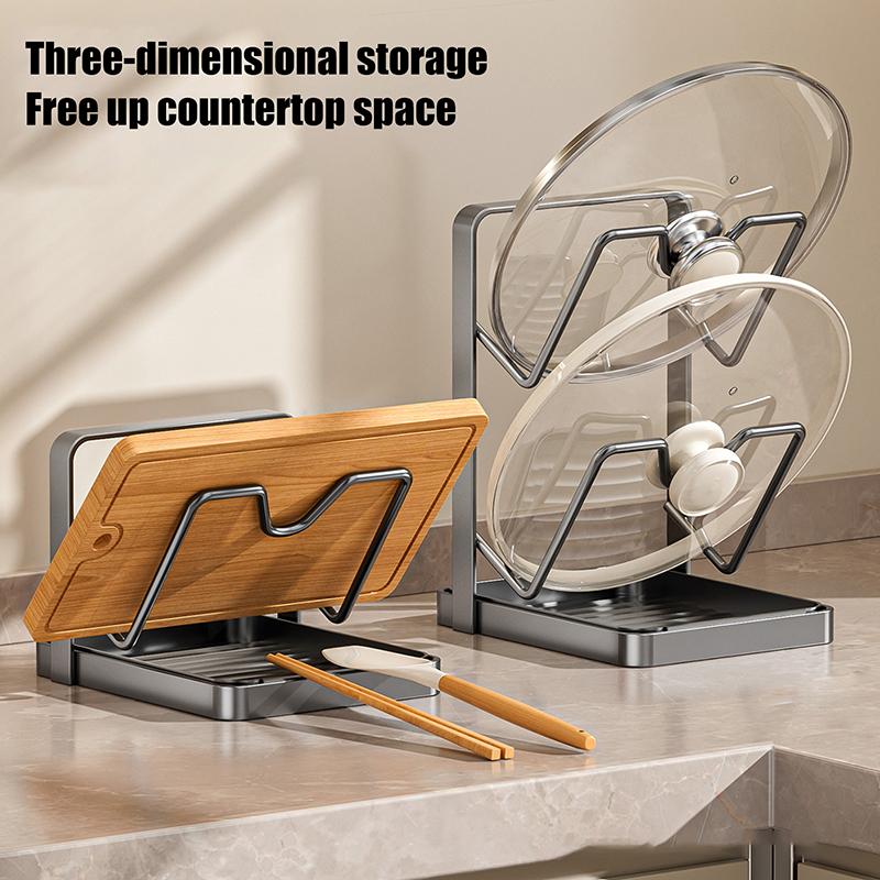 Kitchen Pot Lid Storage Rack, Multifunctional Stainless Steel Pot And Pan Organizer With Removable Drip Tray