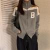 Hong Kong Style Color Block Double Zipper Knit Cardigan - Women's High Neck Long Sleeve Sweater for Spring & Autumn Versatile Top