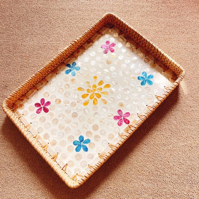 Square Rattan Woven Shell Tray