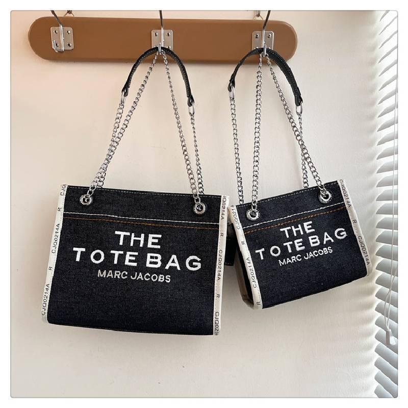 Stylish 2024 Autumn Fashion Letter Print Large Capacity Denim Canvas Tote Bag For Women In Black Blue And Sky Blue
