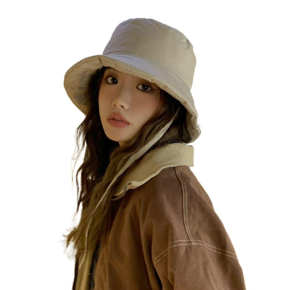 Portable Women Fisherman Hat Windproof Panama Caps Korean Down Cotton Bucket Hats Autumn Winter