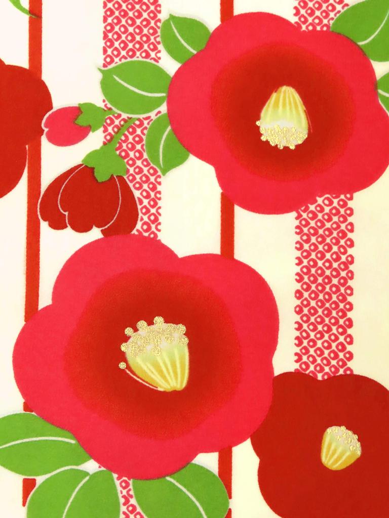 Kimono for size small with [Muromachi-st.] children, girls, 140, pattern, undershirt, junior, undergarment, "Ecru, camellia" JRKM14-531