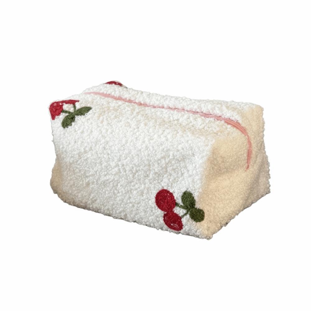 

Cherry Pattern Cosmetic Bag Large Capacity Toiletries Bag Pillow-like Design Fluffy Texture Makeup Organizer Makeup Storage білий