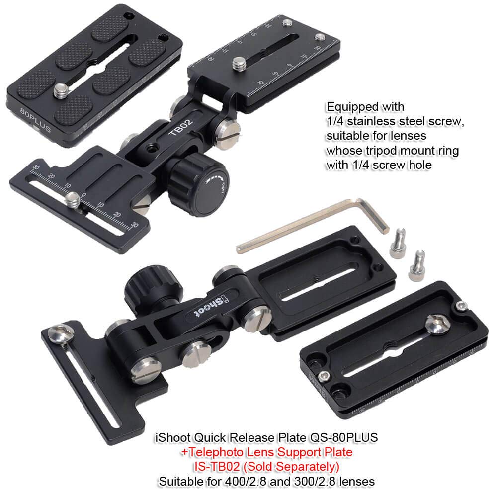 IShoot 80mm Schnellwechselplatte mit Metallgriff für große Kamera Kompatibel mit Nikon und D6 Canon EOS und 1DX und Passend für Stativ-Kugelkopfklemmen