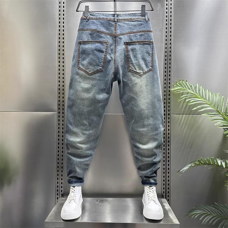 Jeans Elasticizzati Trendy di Marca Casual Versatili Cool Lavati Retro da Uomo Slim Fit Skinny Semplici Versatili Pantaloni Lunghi Ragazzi alla Moda