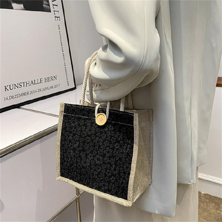 Casual Burlap Handbag Lightweight Shopping Bag Reusable Grocery Beach Bags