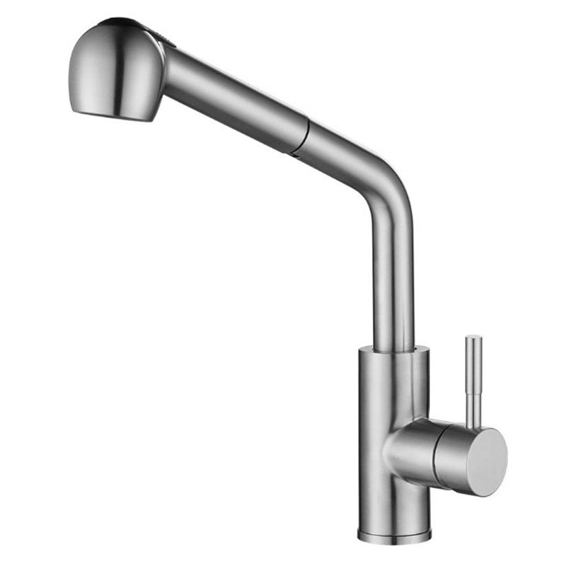 304 Stainless Steel Pull-out Kitchen Faucet Hot and Cold Mixed Water Washbasin Faucet Nickel Rotary Kitchen Sink Tap