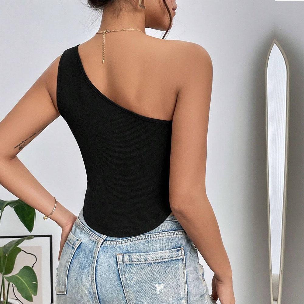 Women's 2026 New Slim Fit Ultra Short Irregular Hem Sloping Shoulder Chest Wrapped Vest Hollow Top