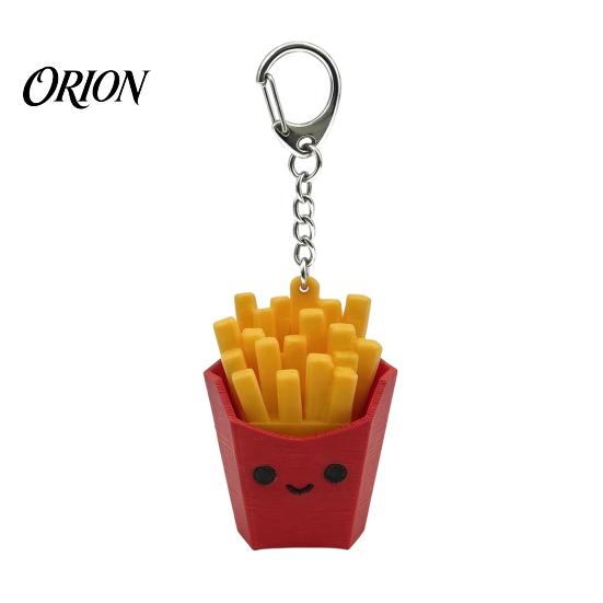 Keychain for Fingertip Decompression Pendant, 3D Printed French Fries Shape Food Button, Noiseless Pressing Mini Portable Keyring A